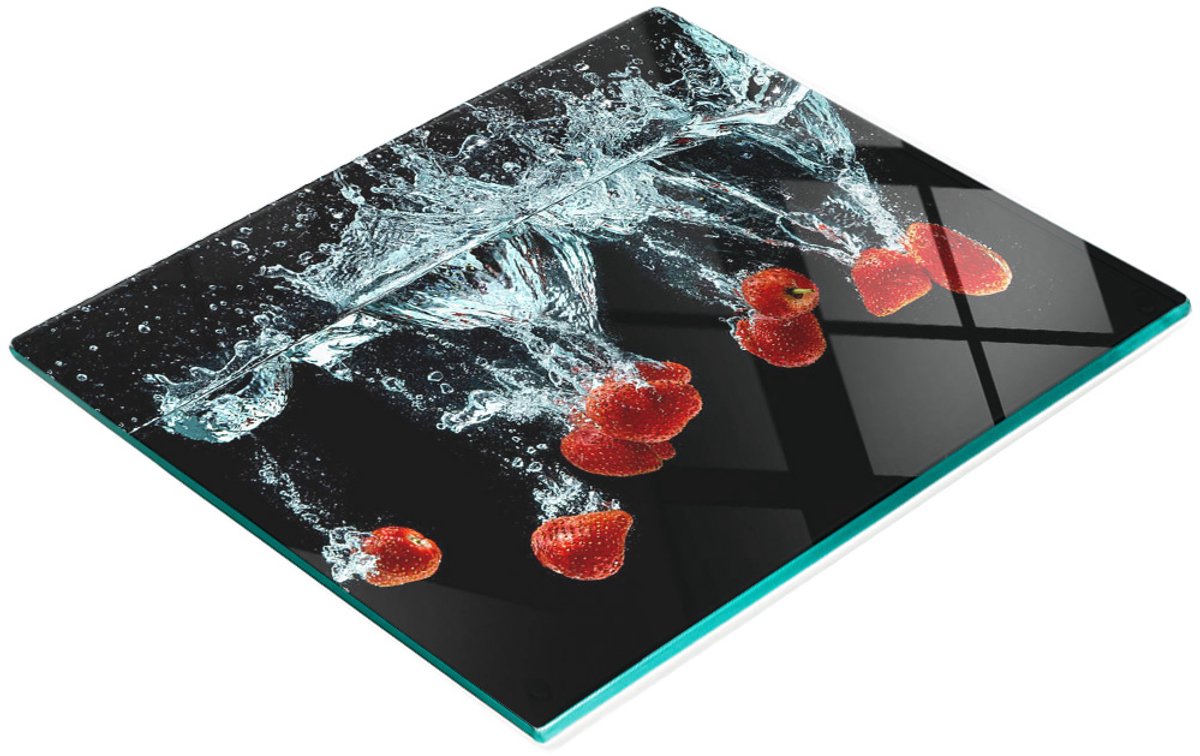Glazen serveerplank met aardbeienwaterprint, 60x52 cm