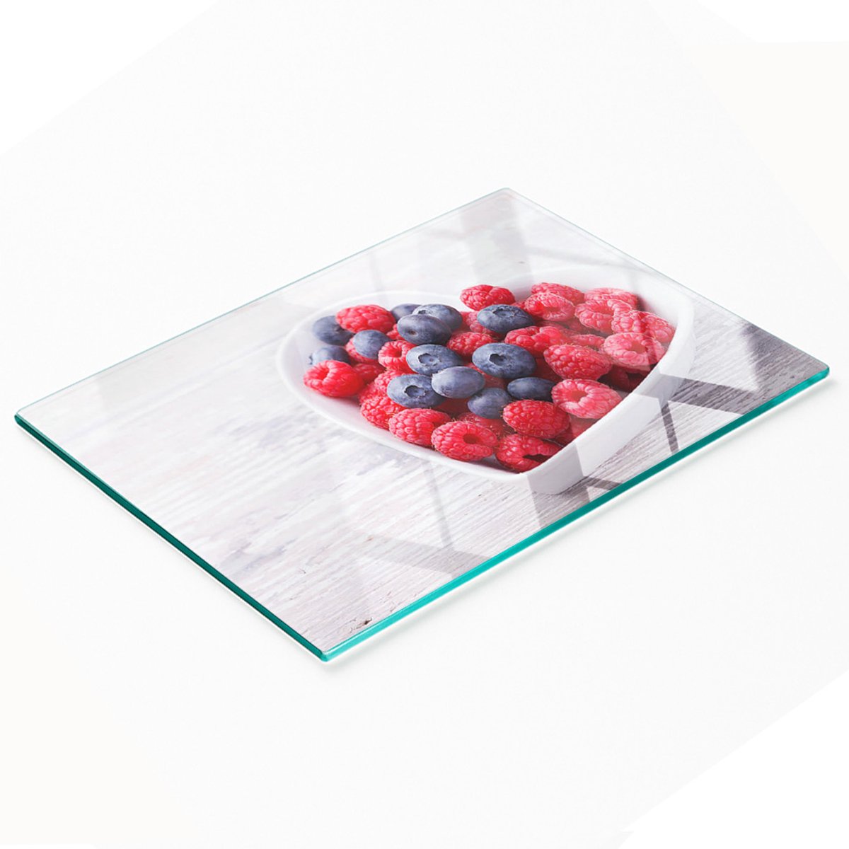 Glazen serveerplank met frambozen- en bosbessenmotief, 80x52 cm