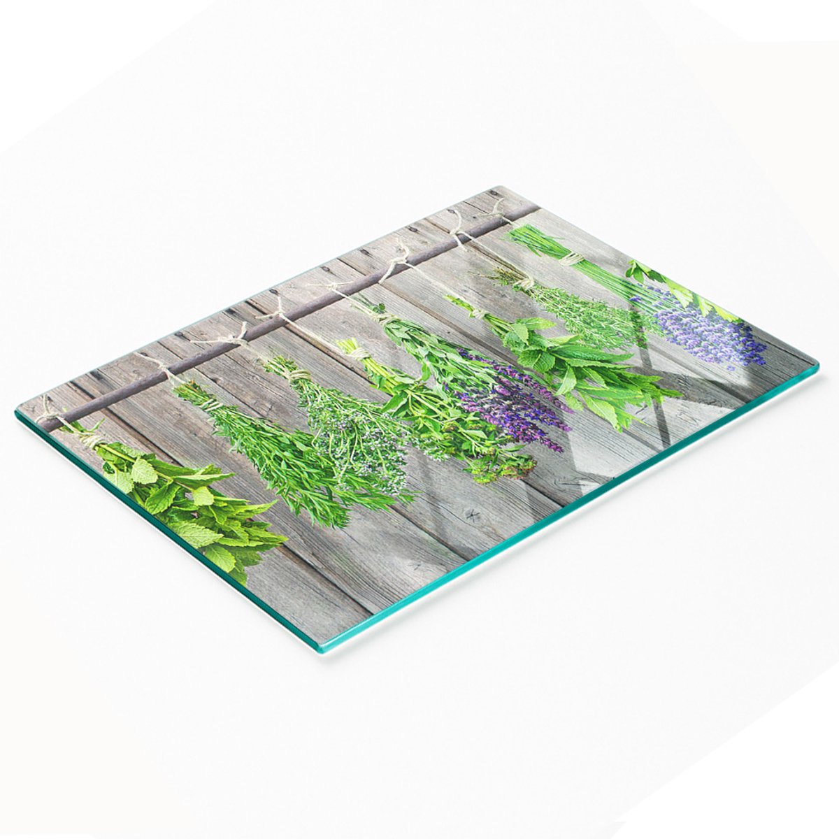 Decoratieve glazen snij- en serveerplank met kruidenkoord 80x52 cm