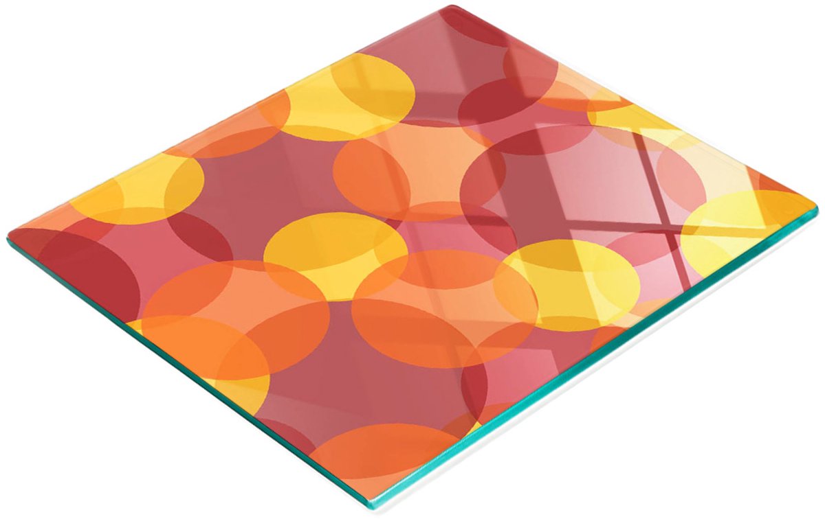 Decoratieve glazen snij- en serveerplank, kleurrijke cirkels, 60x52 cm