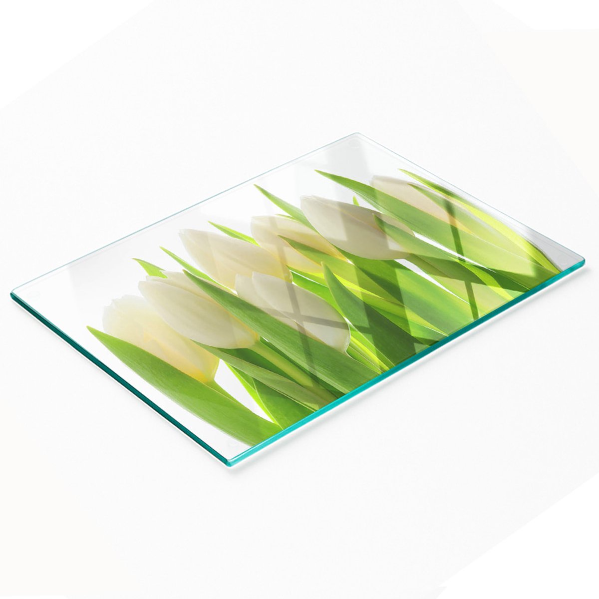 Decoratieve snijplank van gehard glas met tulpenmotief, 80x52 cm