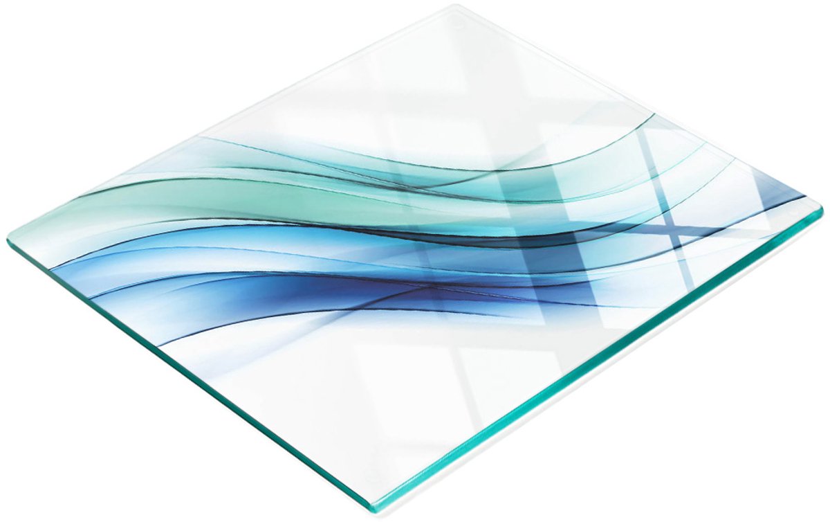 Decoratieve glazen snij- en serveerplank met abstract golfmotief, 60x52 cm