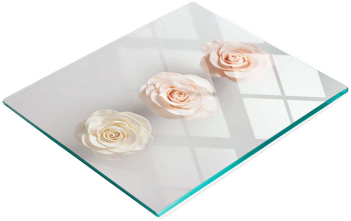 Keuken serveerplank van gehard glas met rozenmotief, 60x52 cm