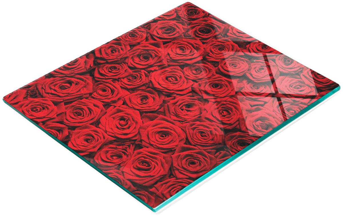 Keukenplank van gehard glas met decoratieve afbeelding van rode rozen, 60x52 cm