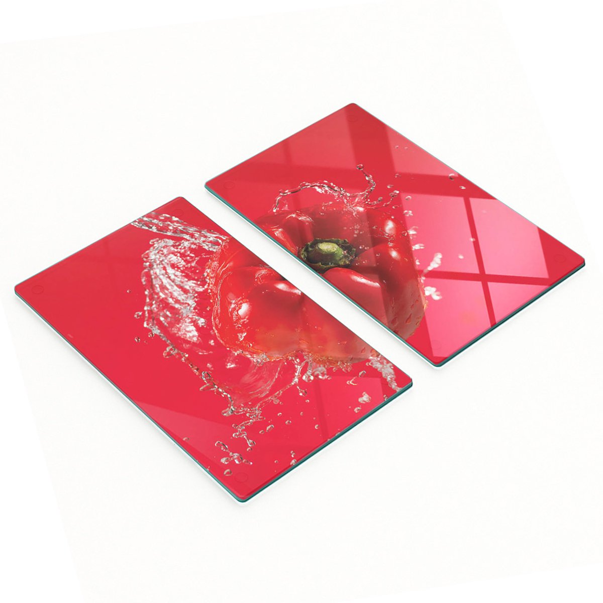 Keukenplanken van gehard glas met rode peperafbeeldingen, 2x30x52 cm