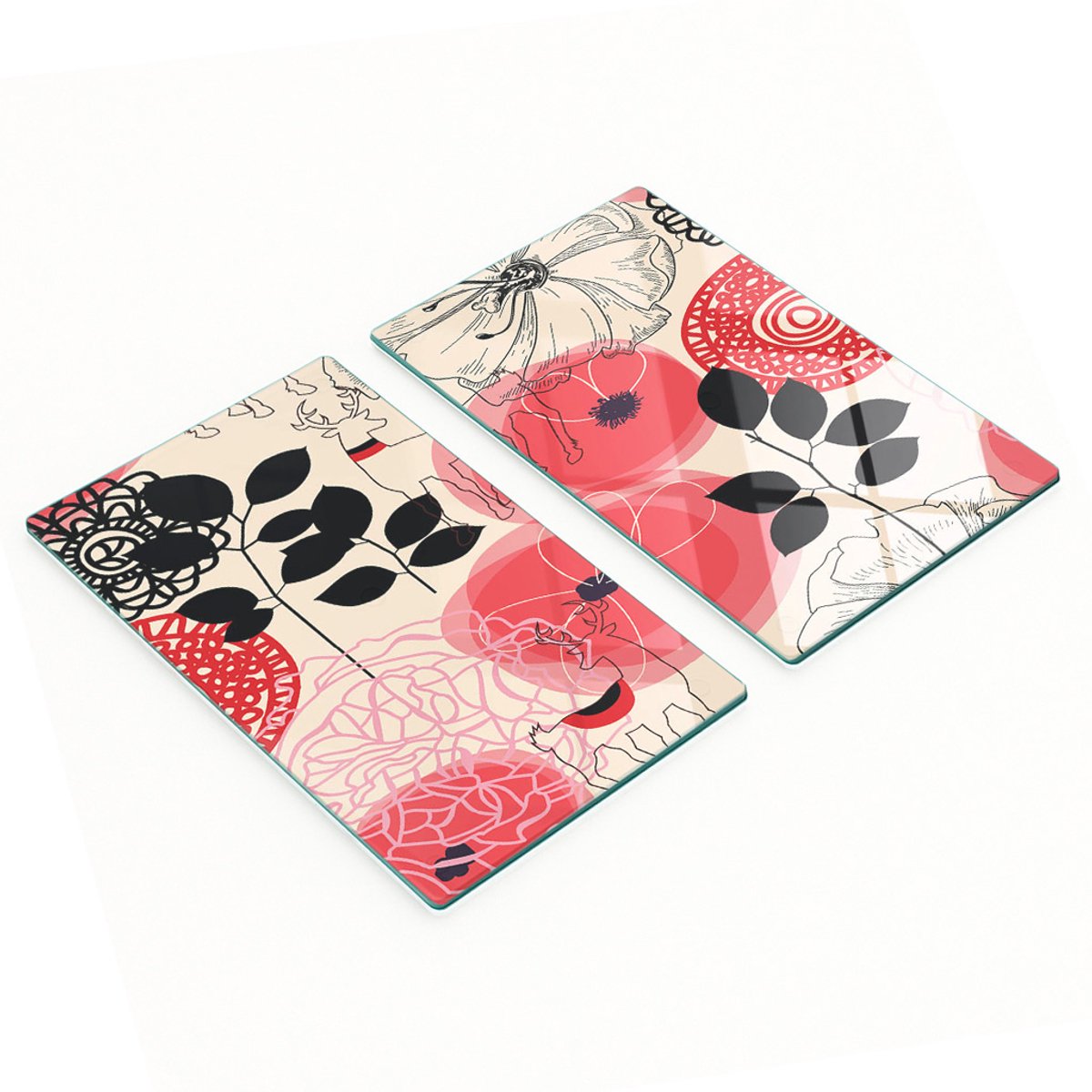 Set van snijplanken van gehard glas met een bloemenpatroon, 2x30x52 cm