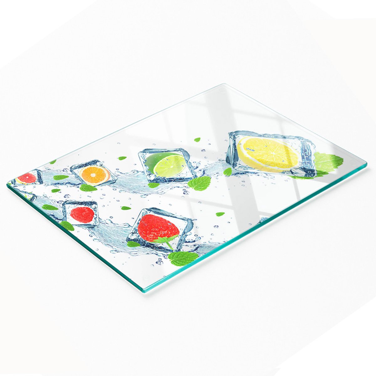 Multifunctioneel decoratief glazen bord met fruitblokjes, 80x52 cm