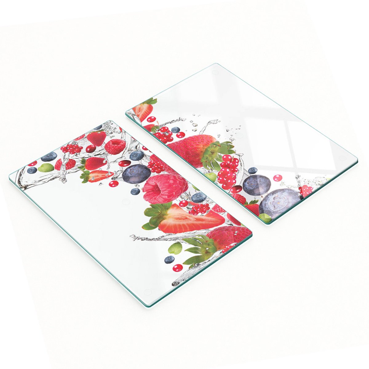 Keukenplanken van gehard glas met fruit- en bessenmotief, waterverfprint, 2x30x52 cm