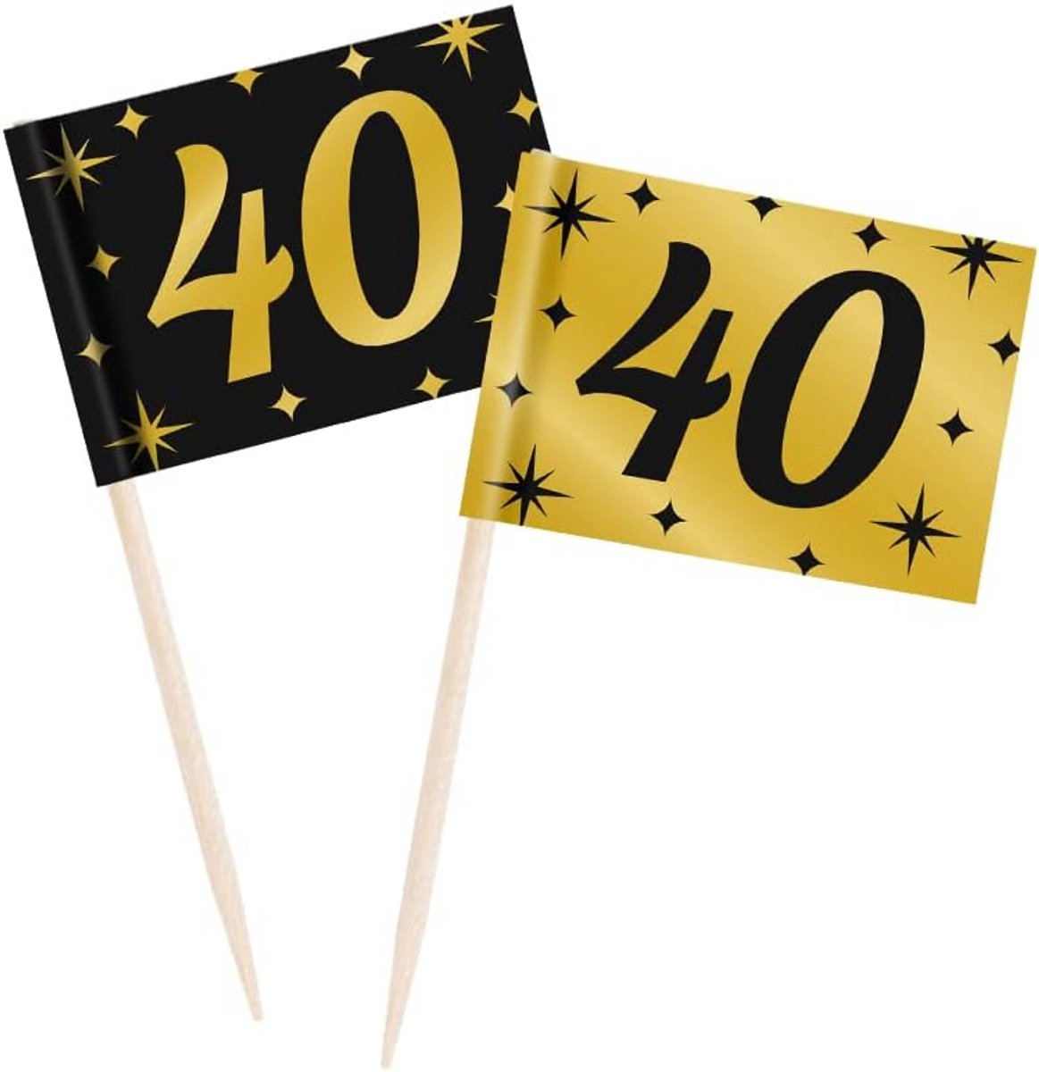 50 Cocktailprikkers Zwart Goud voor 40e Verjaardag - Feestdecoratie