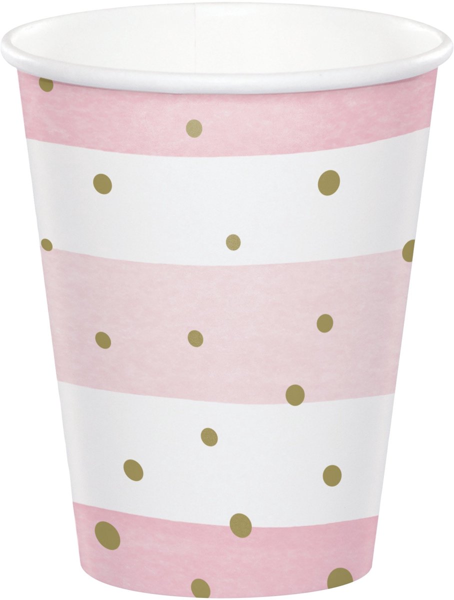 Bekers babyshower roze en wit 266ml | 8 stuks
