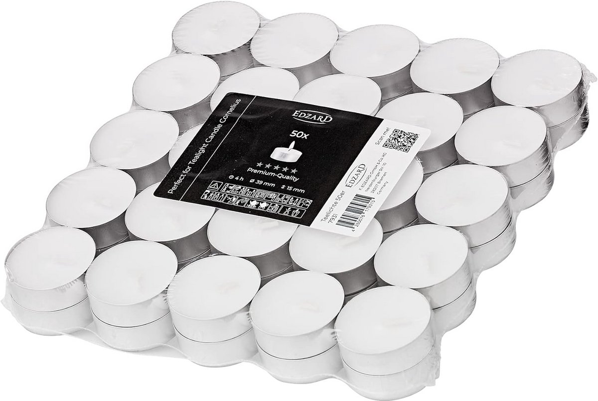 Set van 50 Witte Theelichtjes Lange Brandduur Aluminium Cup