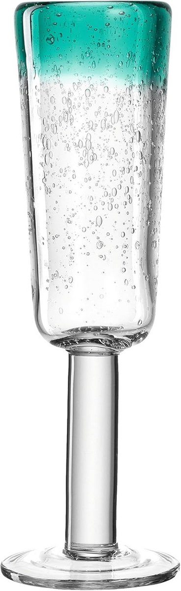 Set van 6 Handgemaakte Champagneglazen met Turquoise Rand