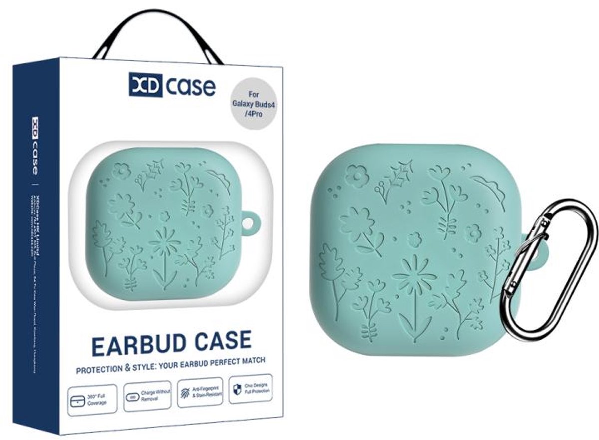 XDcase - hoesje geschikt voor Samsung Galaxy Buds 4 / 4 pro soft case cover - groen natuur bloemen - TPU hoesje Beschermhoes - Samsung Galaxy Buds 4 / 4 Pro Cover - Buds4 hoesje - gel hoesje met sleutelhanger