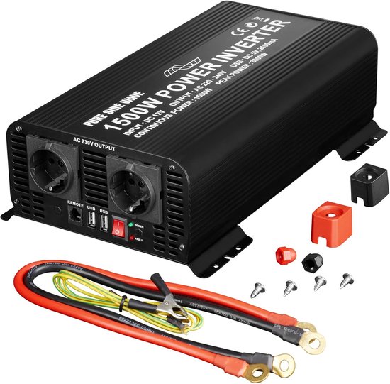 Zuivere Sinus Omvormer 1500W/3000W - 12V naar 230V Wisselrichter met USB voor Auto en Caravan