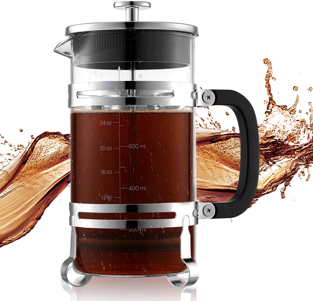 VEVOR French Press Koffiezetapparaat, 1 L Koffiepers van Borosilicaatglas, Theezetapparaat met Roestvrijstalen Filter, Koffiezetapparaat voor Kamperen, Reizen, Keuken, Restaurant, Zilverkleurig Koffiezetapparaat