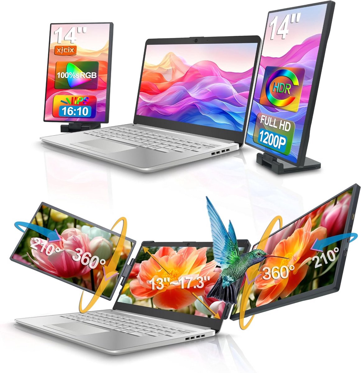 Drievoudige Draagbare Monitor Extender 14 Inch FHD IPS voor Laptops