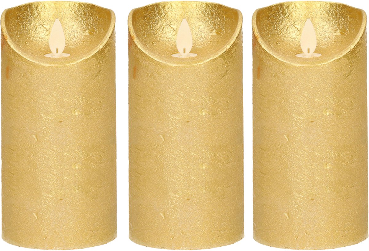 Anna's Collection Led kaars/stompkaars - 3x - goud - H15 x D7,5 cm - wax - bewegende vlam Goudkleurig
