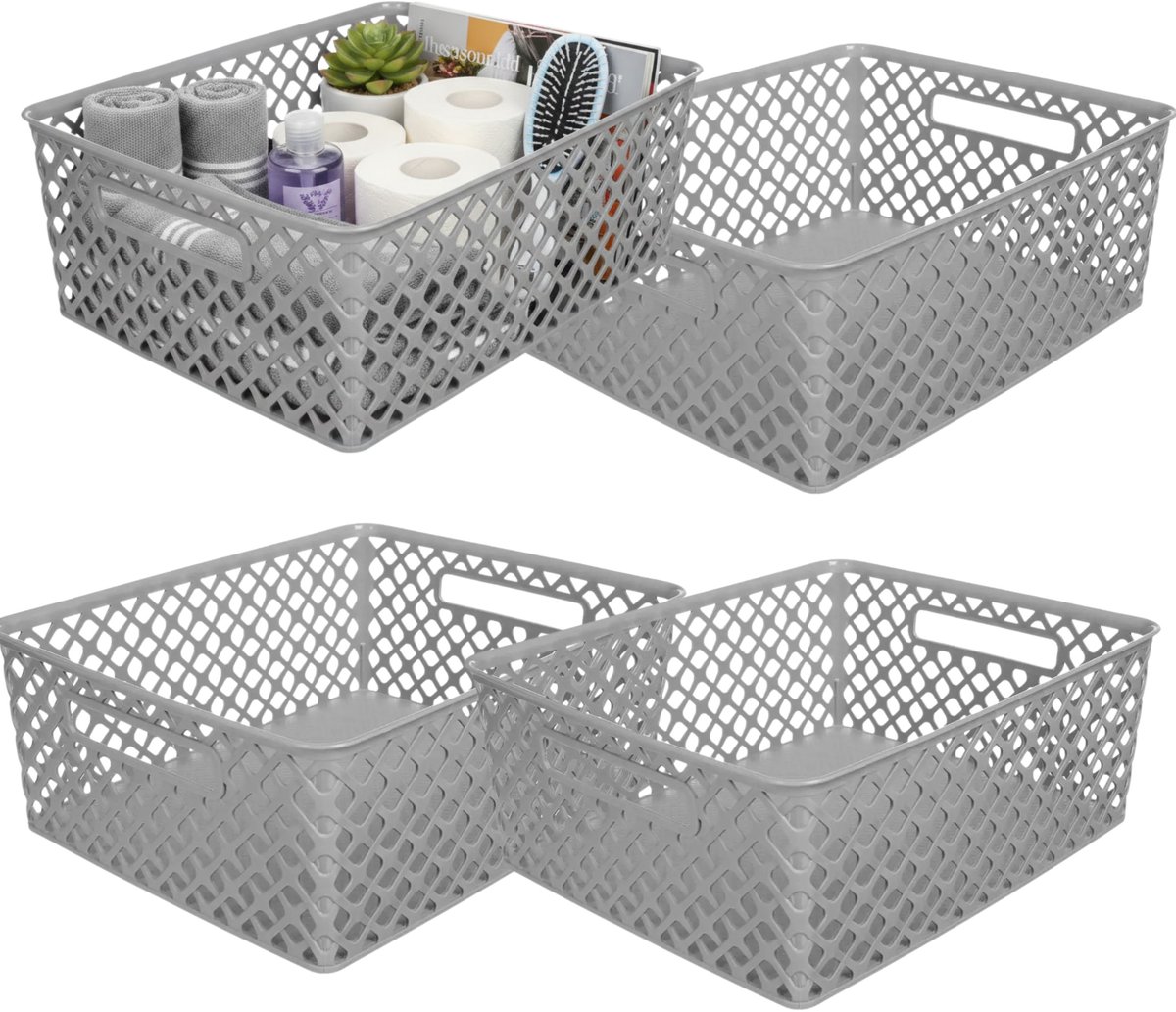 Storage Solutions Kast Opbergmand - 4x - van kunststof - grijs - 29 x 35 x 13 cm - 11 liter - organizer box