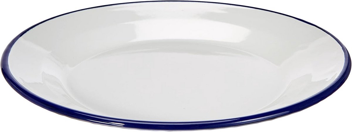 Plat Bord 24 cm - Wit met Blauwe Rand - Geschikt voor Binnen en Buiten