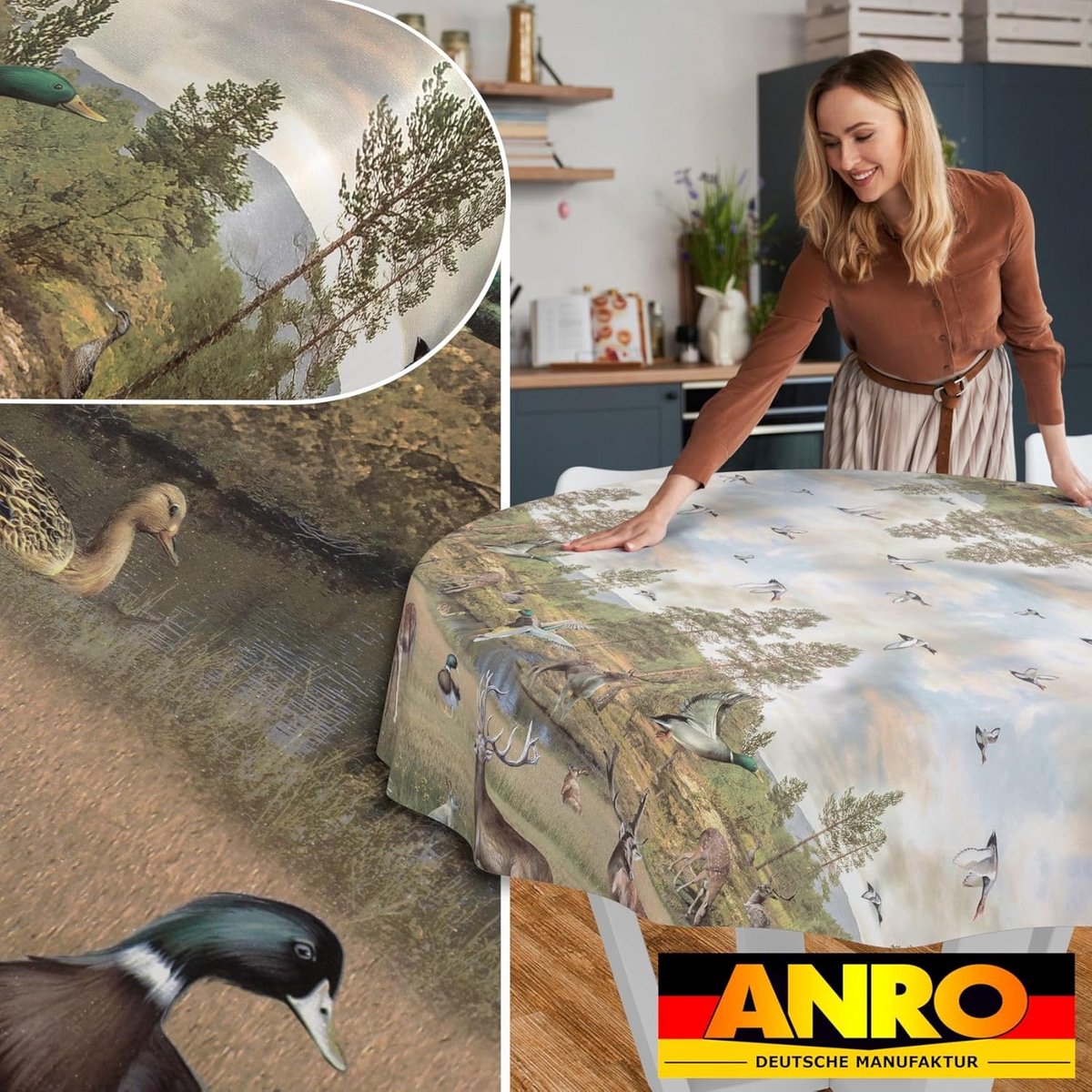Ronde Afwasbare Tafelkleed met Jachtprint voor Binnen en Buiten 140 cm