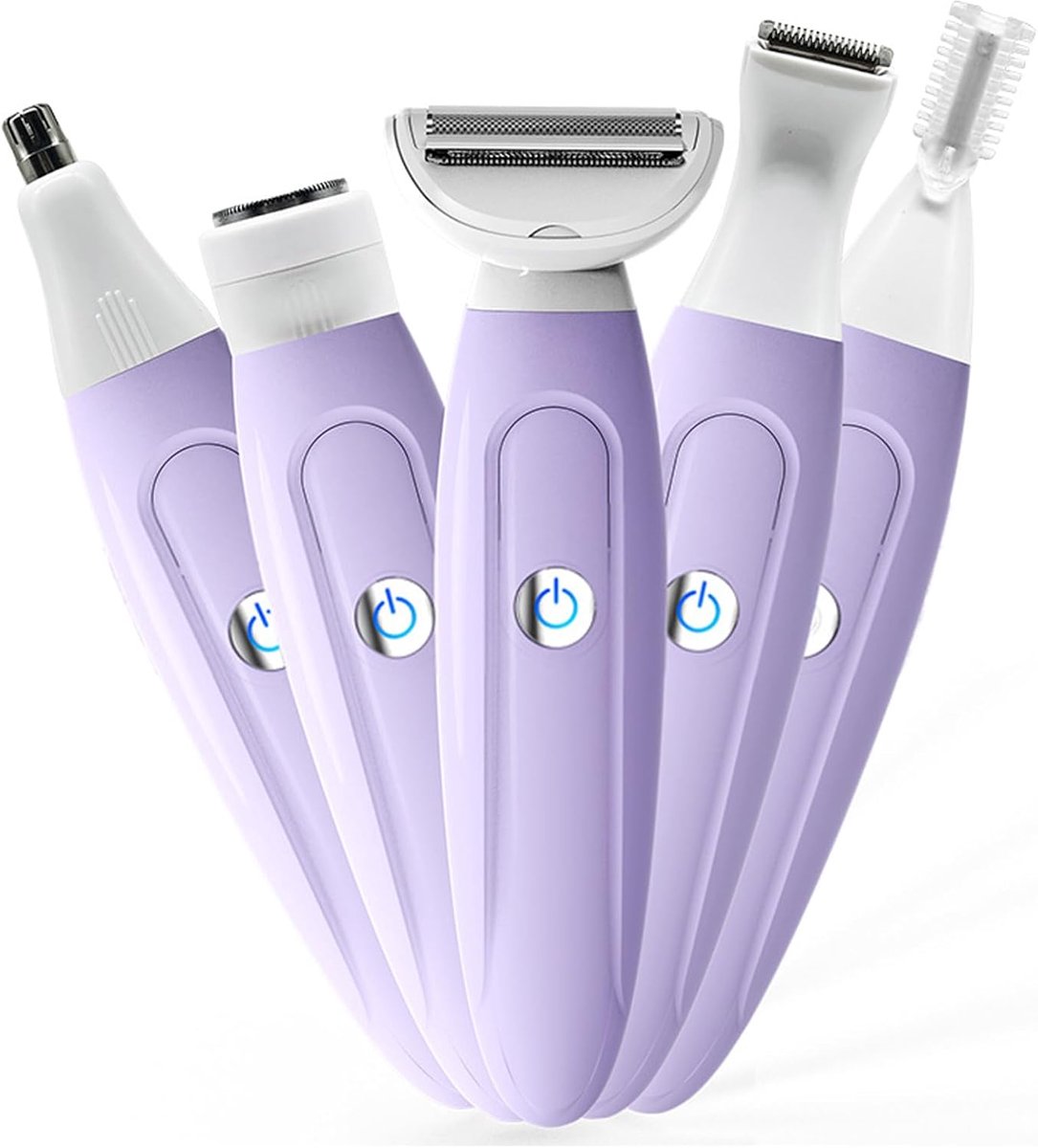 Elektrisch scheerapparaat voor dames, bikinitrimmer voor dames, multifunctionele 5-in-1 scheerset voor dames, geschikt voor gezicht, neus, wenkbrauwen, armen, oksels, benen en schaamstreek.