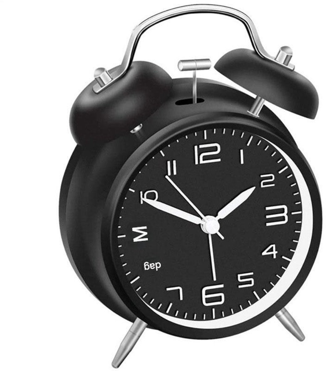 GELLDG Dubbele wekker - met nachtlampje - luid alarm - analoog alarm - grote wijzerplaat van 10 cm - geen tikgeluid - stil - werkt op batterijen - retro design - een luide wekker, geschikt voor diepe slapers - zwart
