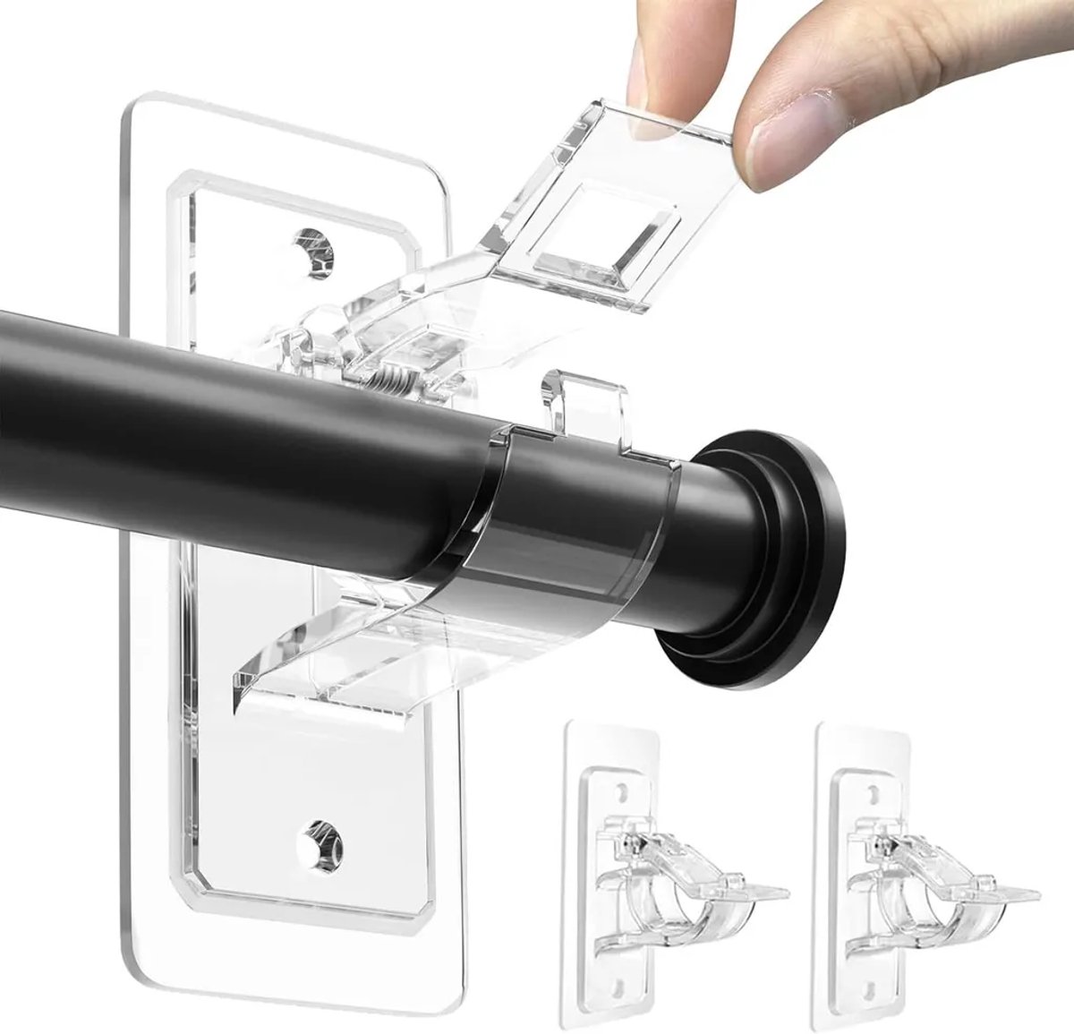 Gordijnroedebeugels zonder boren, set van 2, zelfklevende gordijnhaken, geschikt voor gordijnroedes met een diameter van maximaal 3 cm, geschikt voor badkamers en woonkamers.