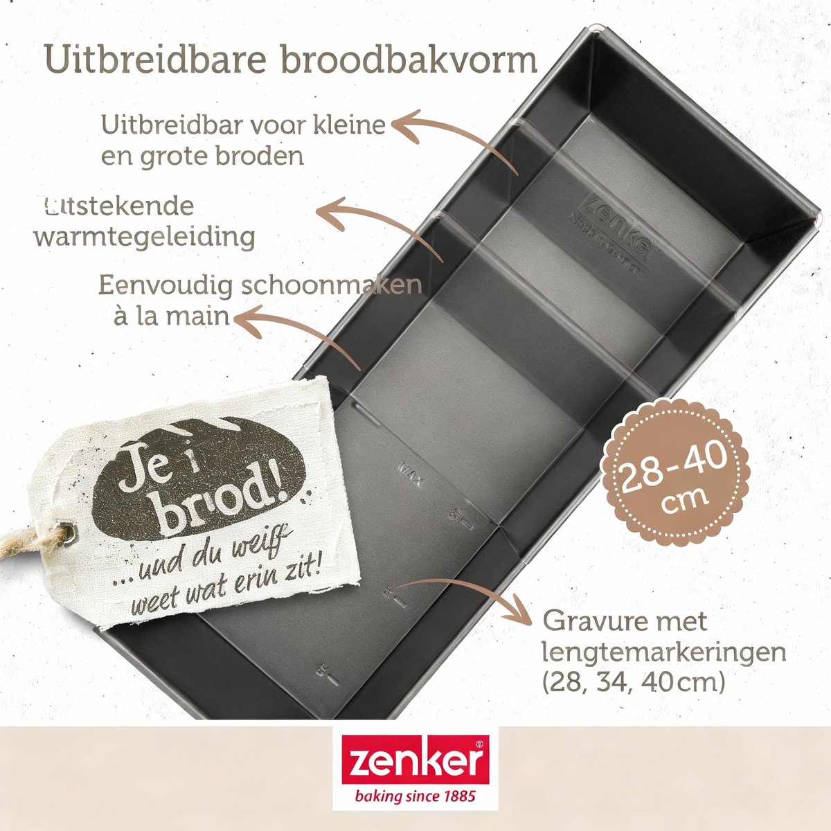 Broodbakvorm verstelbaar 28-40cm Zenker black metallic