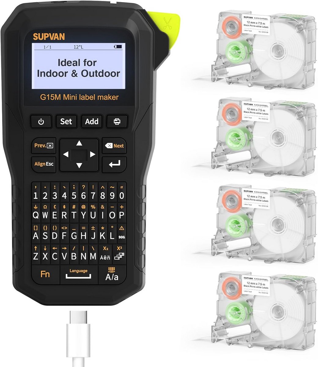 Draagbare Mini Labelprinter Thermotransfer voor Industrieel Etiketteren | Inclusief 4 Eindeloze Labels