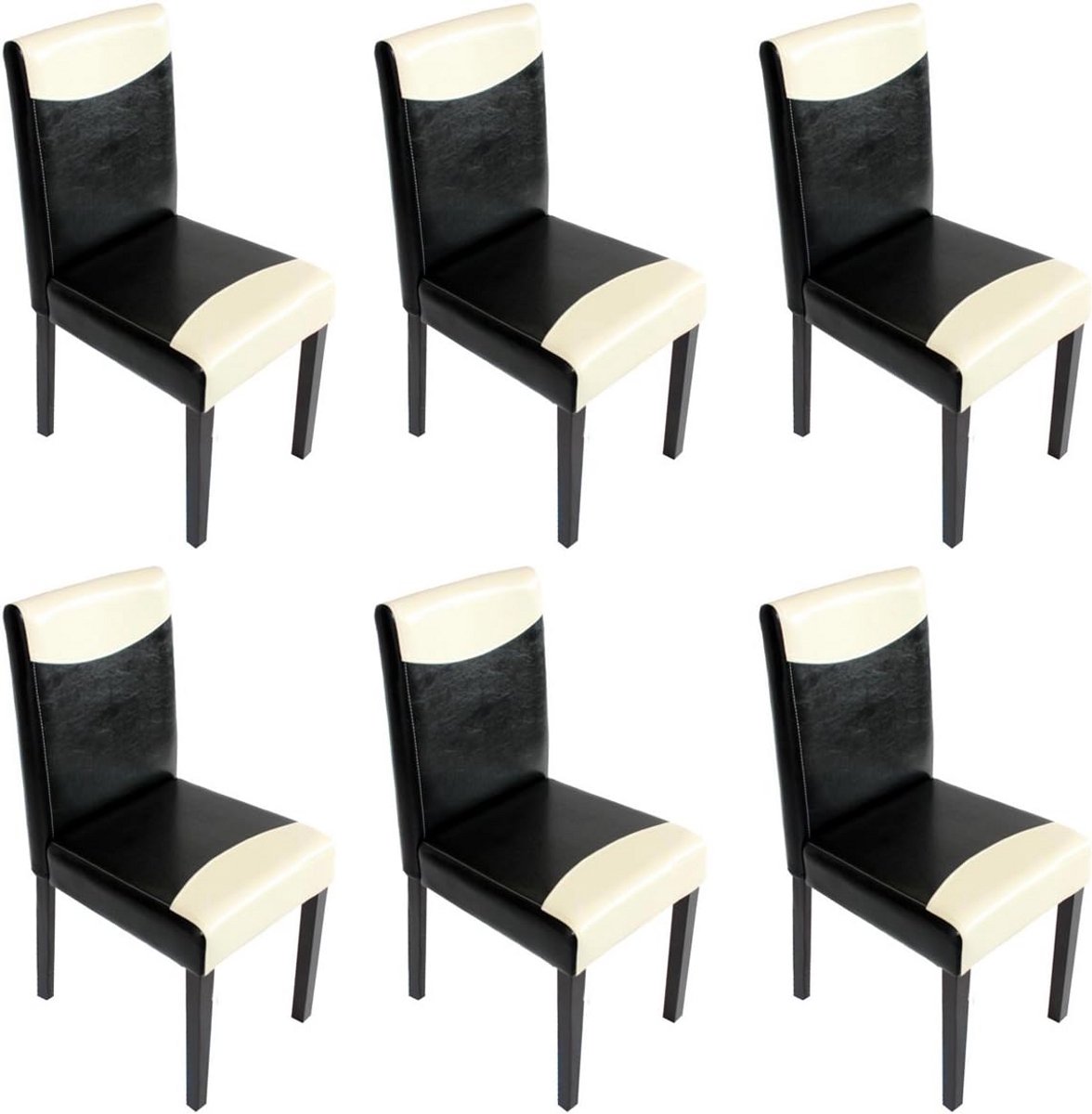 Set van 6 Eetkamerstoelen met Hoge Rugleuning en Kunstleren Bekleding - Zwart/Wit