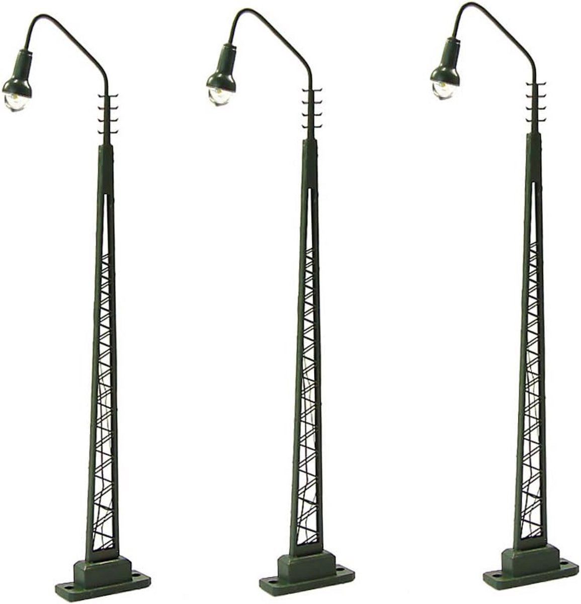 Lantaarnpalen HO-schaal met LED-verlichting - set van 3 stuks