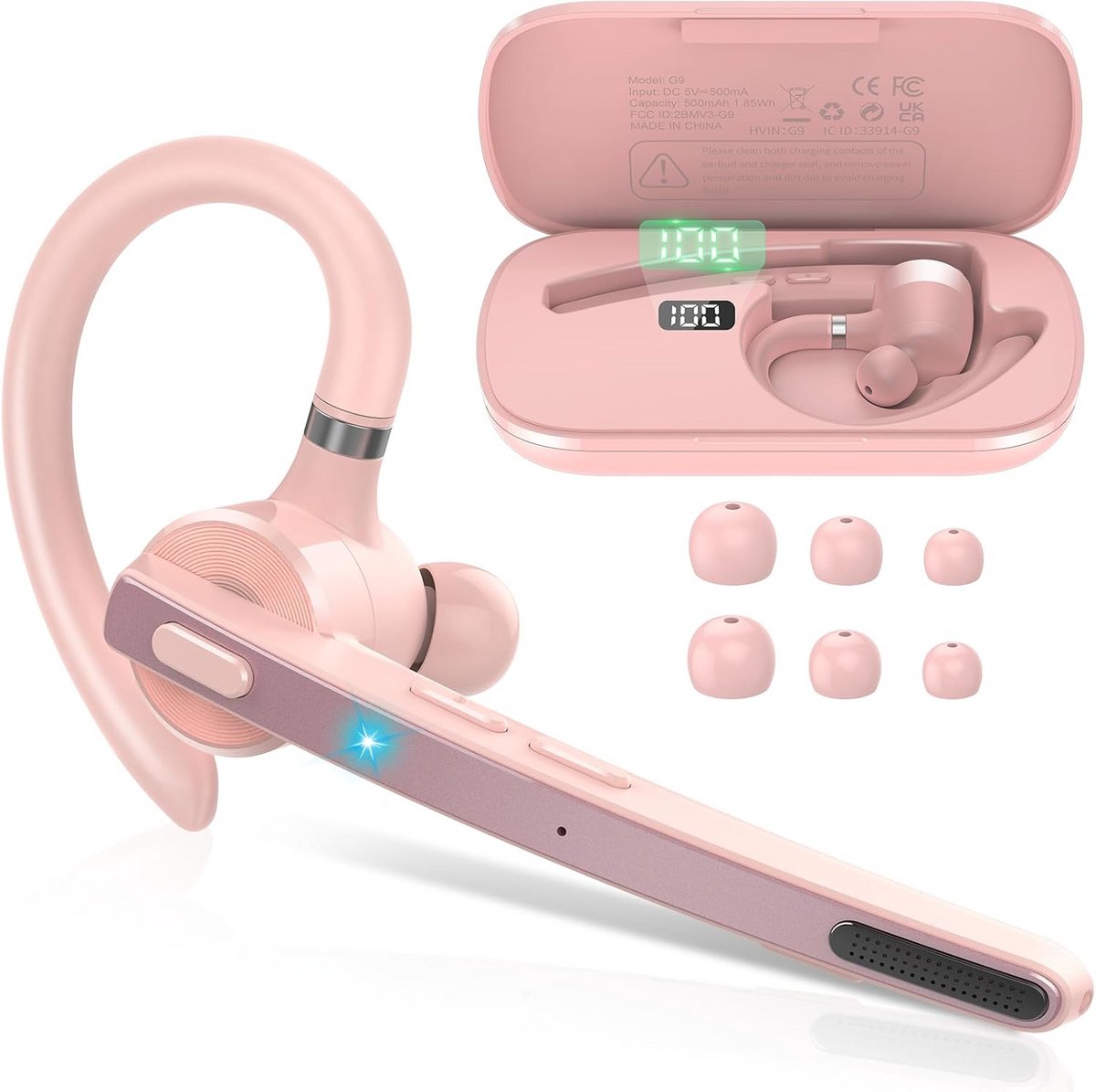 Bluetooth Headset V5.3 Draadloze Hands-Free Oproepen met Dual Mic Ruisonderdrukking APTX CVC 8.0/ENC Mute Functie Twee-Device Connectie Microfoon Mobiel Toestel Roze