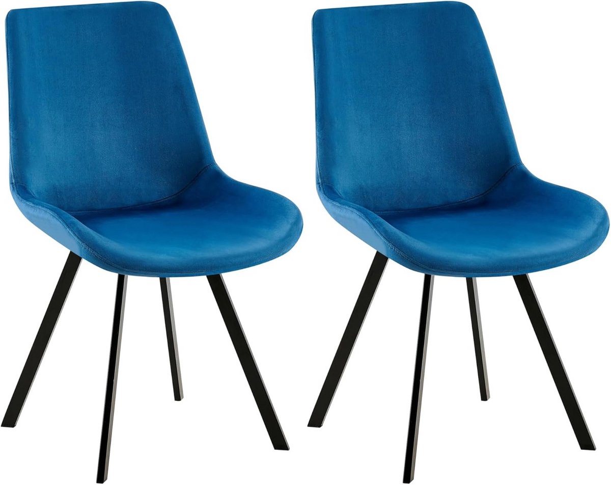 Set van 2 fluwelen eetkamerstoelen - draaibaar - donkerblauw