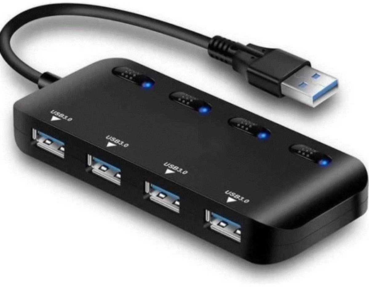 USB 3.0-hub - Multifunctioneel met 4 poorten - Overspanningsbeveiliging - Slim opladen