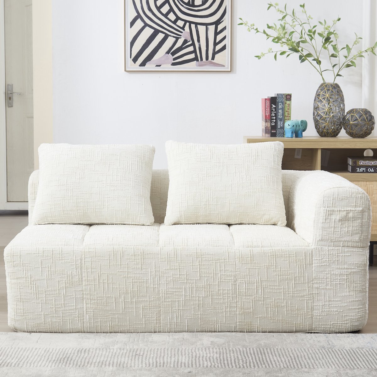 MIVRAY Chaise Longue – Wolkzachte Zitervaring Met Zijvakken En Kussen – Voor Woonkamer En Lounge – Chenille Beige