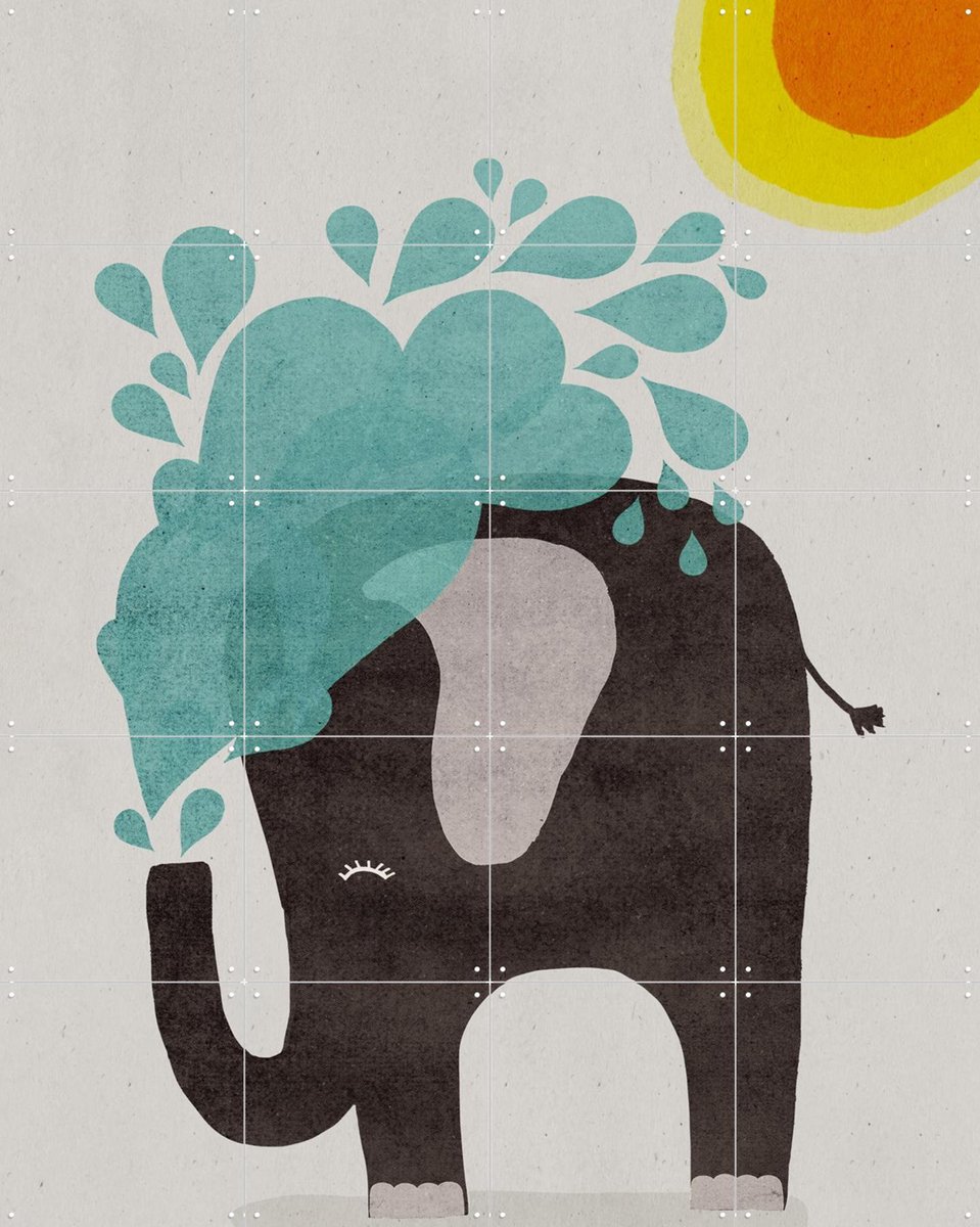 IXXI Funny elephant, Treechild & Various - 80 x 100 cm - Gratis ophangtool - Grote wanddecoratie en posters - Cartoonesk, Illustraties, Speels