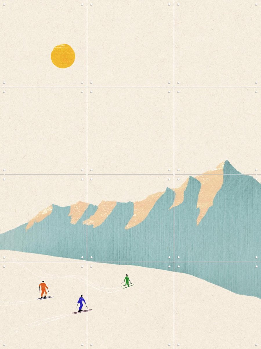 IXXI Happy Skiers, Henry Rivers - 60 x 80 cm - Gratis ophangtool - Grote wanddecoratie en posters - Speels, Illustraties, Digitale Kunst, Minimalisme