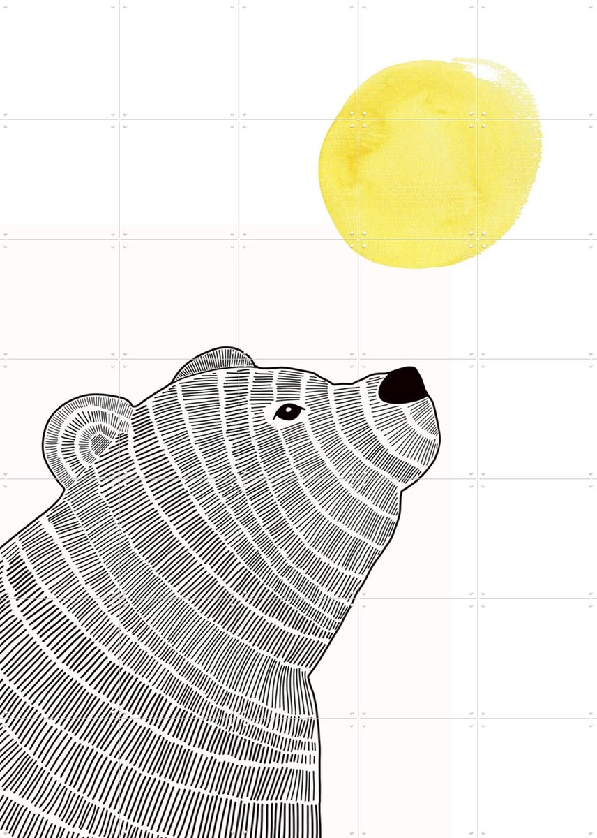 IXXI Bear with Sun, BAINAI - 100 x 140 cm - Gratis ophangtool - Grote wanddecoratie en posters - Fantasierijk, Line art, Speels, Illustraties
