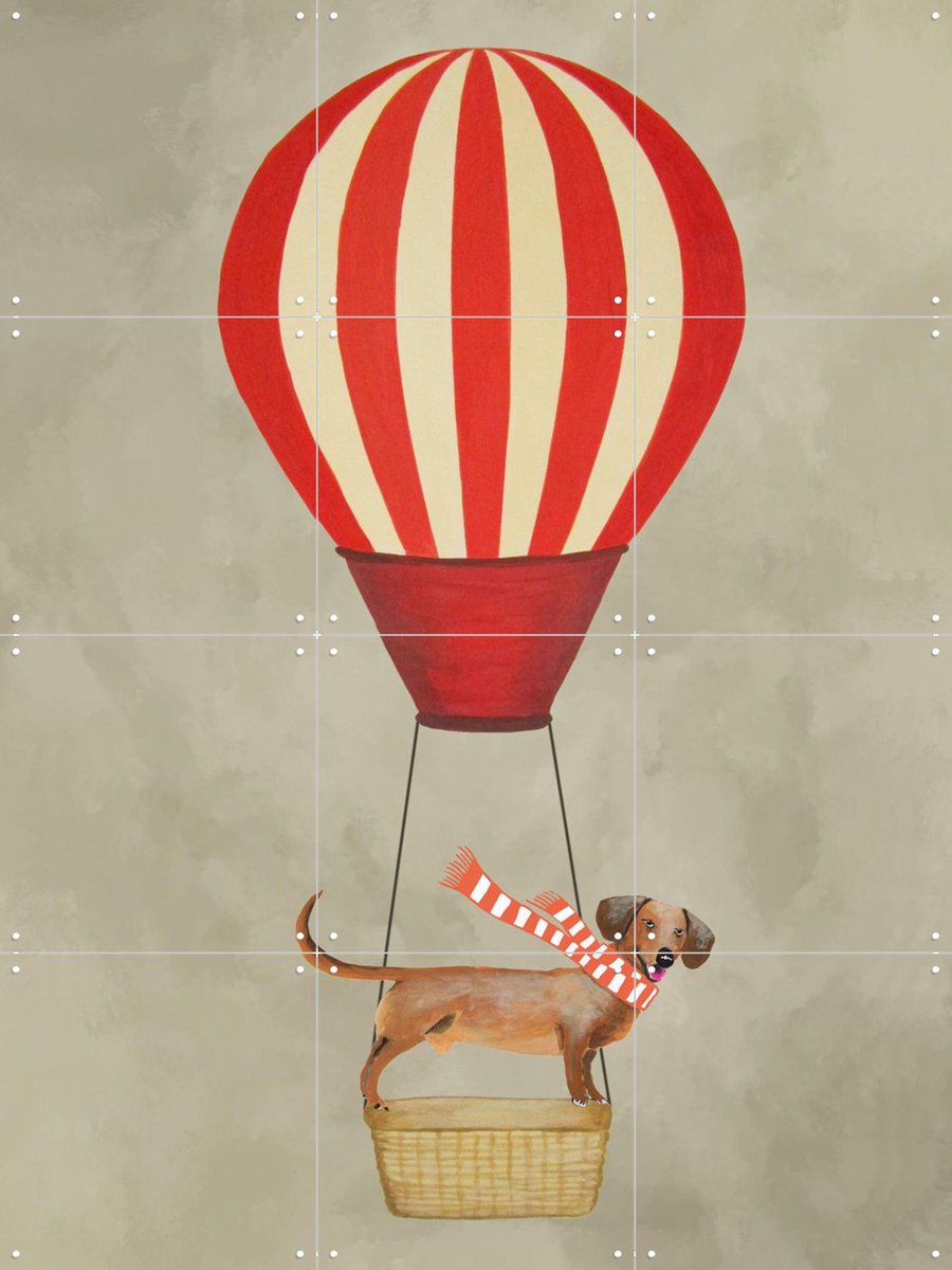 IXXI Dachshund with airballoon, Coco de Paris - 60 x 80 cm - Gratis ophangtool - Grote wanddecoratie en posters - Digitale Kunst, Speels, Cartoonesk