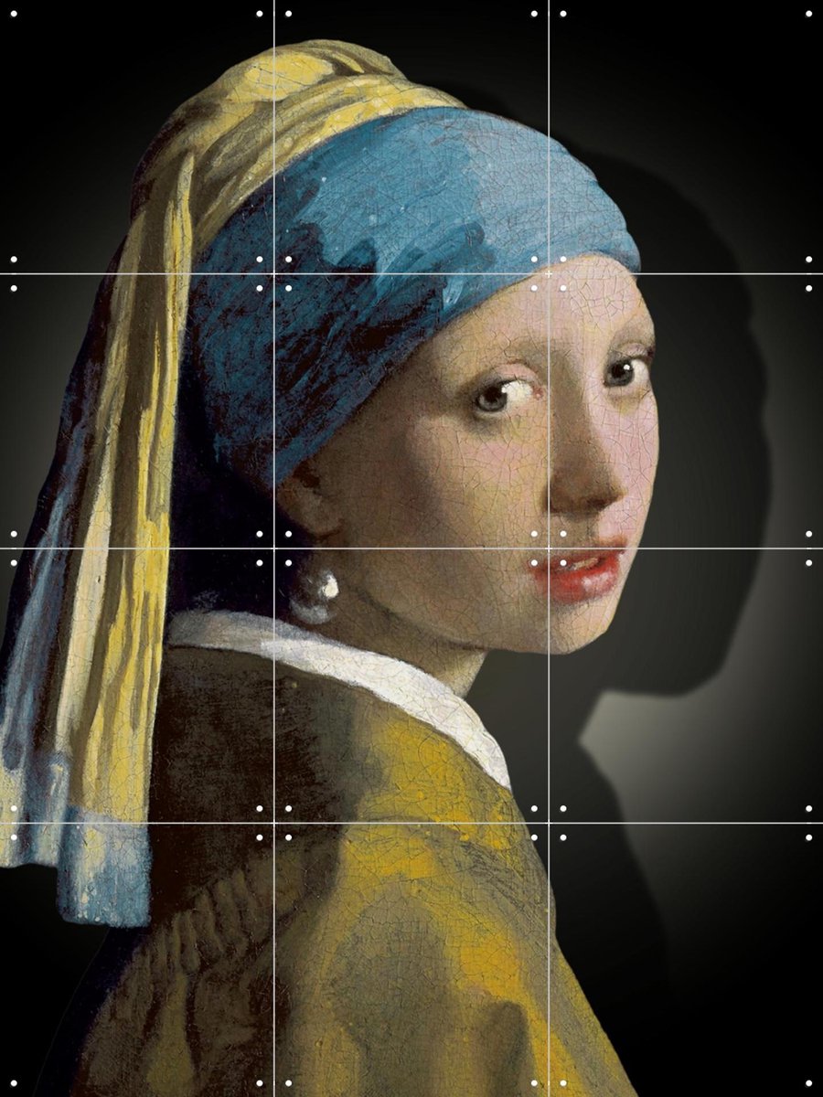 IXXI Meisje met de Parel - the simply shaded edition, Marja van den Hurk - 60 x 80 cm - Gratis ophangtool - Grote wanddecoratie en posters - Olieverf