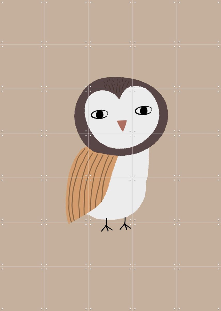 IXXI Owl Tan, Little Otja - 100 x 140 cm - Gratis ophangtool - Grote wanddecoratie en posters - Fantasierijk, Speels, Illustraties, Cartoonesk