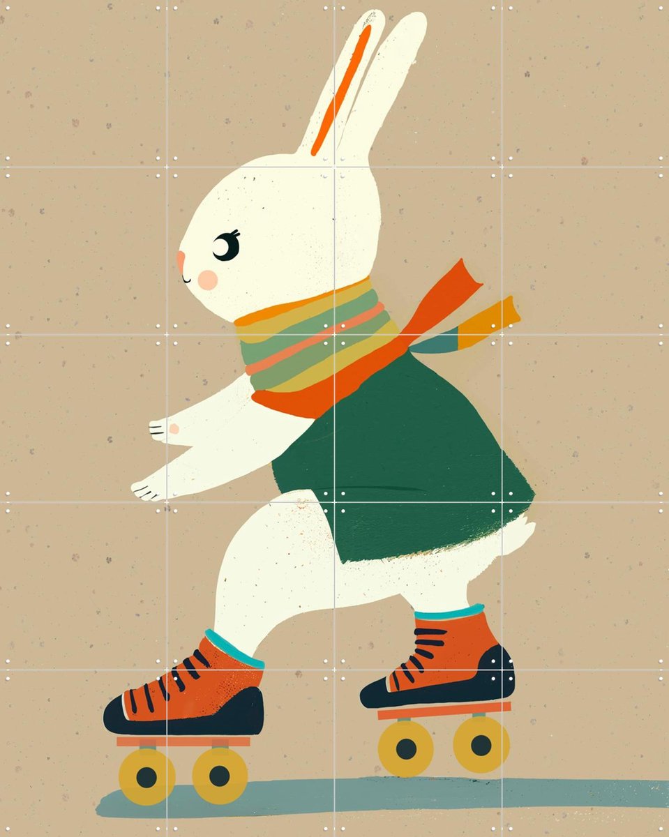 IXXI Inline Skating Bunny, Treechild & Various - 80 x 100 cm - Gratis ophangtool - Grote wanddecoratie en posters - Speels, Cartoonesk, Illustraties