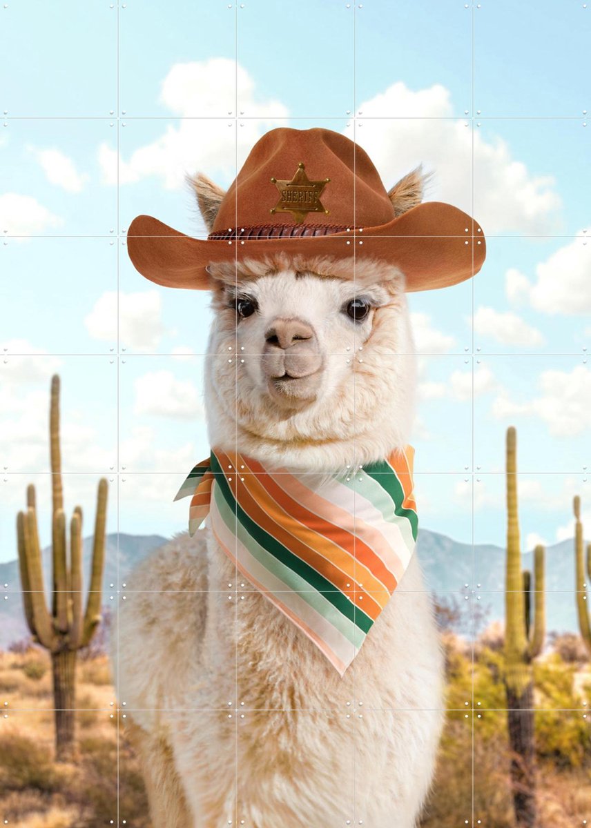 IXXI Cowboy Alpaca, Paul Fuentes - 100 x 140 cm - Gratis ophangtool - Grote wanddecoratie en posters - Pop art, Fotografie, Kleurrijk, Speels