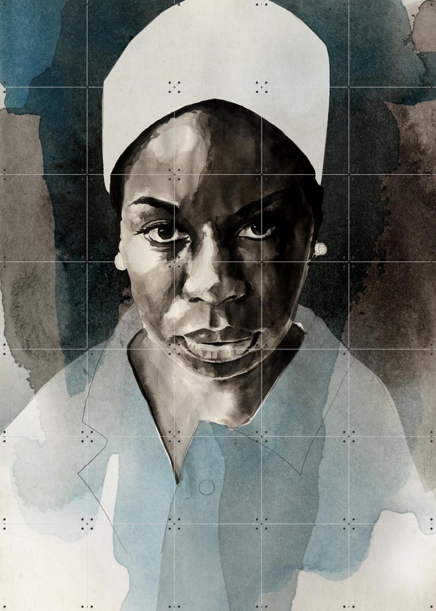 IXXI Nina Simone, David Diehl - 100 x 140 cm - Gratis ophangtool - Grote wanddecoratie en posters - Illustraties, Aquarel, Woonkamer, Slaapkamer