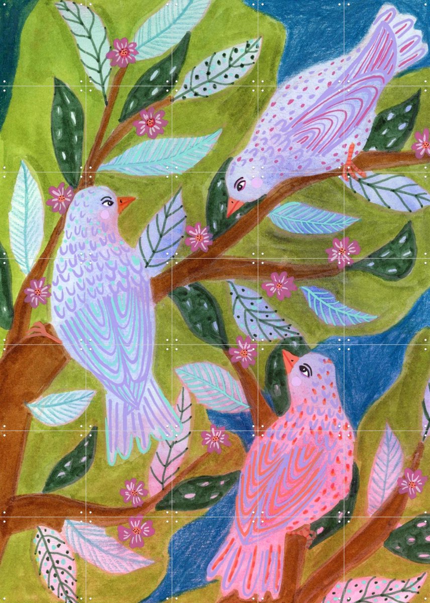 IXXI Flierefluiten, Kirsten Blom Art & Illustration - 100 x 140 cm - Gratis ophangtool - Grote wanddecoratie en posters - Kleurrijk, Illustraties