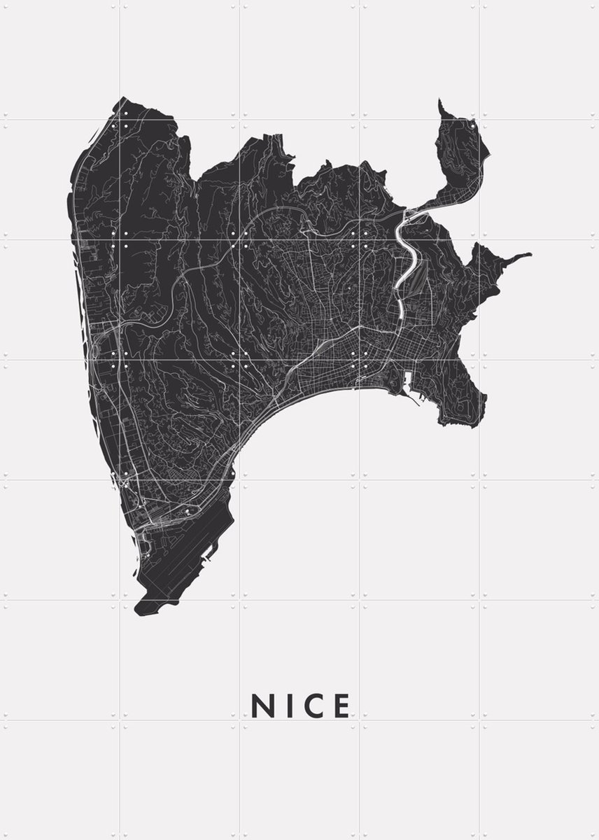 IXXI Nice City Map, Kunst in Kaart - 100 x 140 cm - Gratis ophangtool - Grote wanddecoratie en posters - Grafisch Ontwerp, Line art, Minimalisme