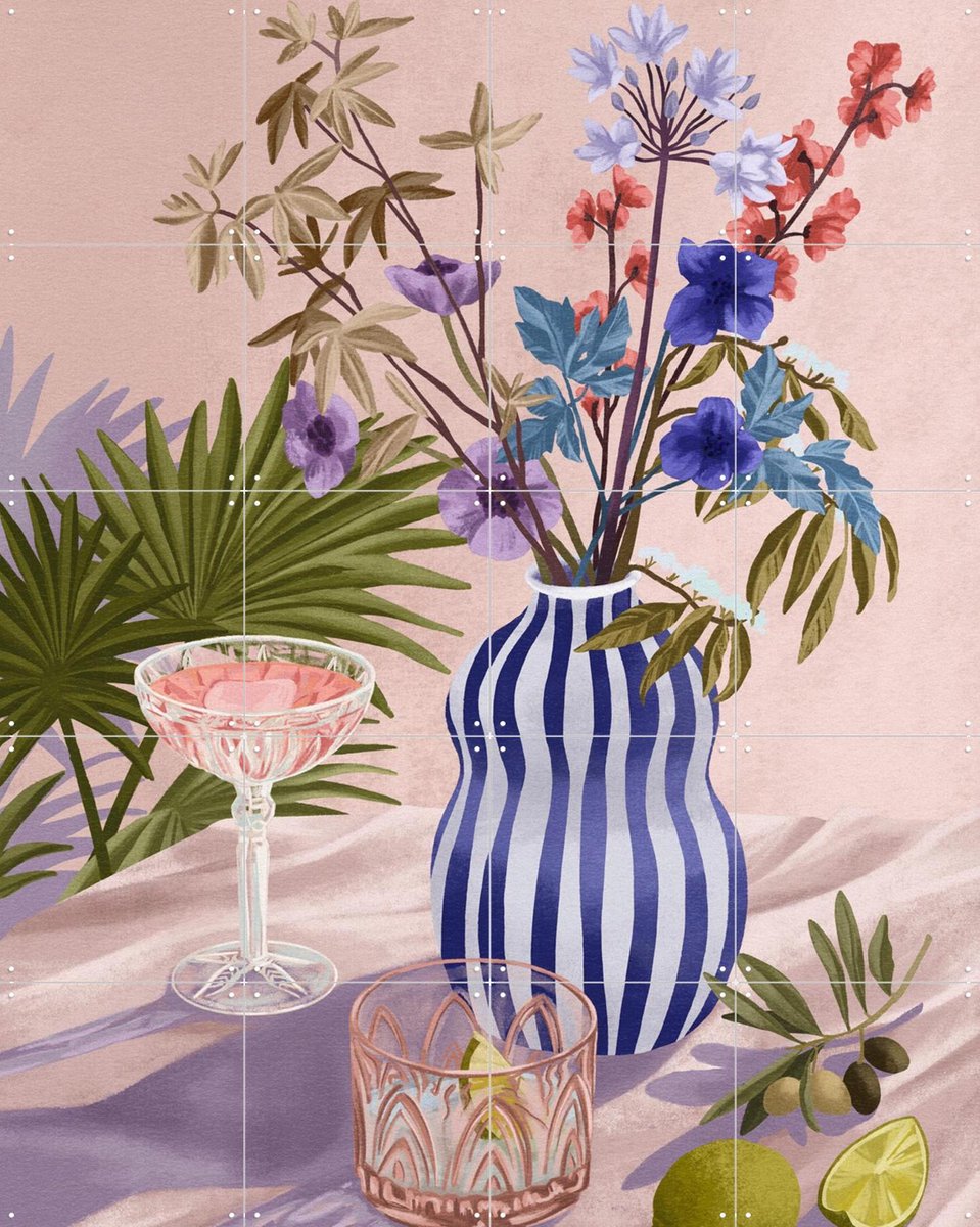 IXXI Lilac Summer, Goed Blauw - 80 x 100 cm - Gratis ophangtool - Grote wanddecoratie en posters - Kleurrijk, Illustraties, Eetkamer, Woonkamer