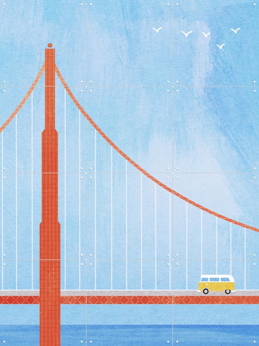 IXXI Golden Gate, Henry Rivers - 60 x 80 cm - Gratis ophangtool - Grote wanddecoratie en posters - Minimalisme, Geometrische Kunst, Illustraties