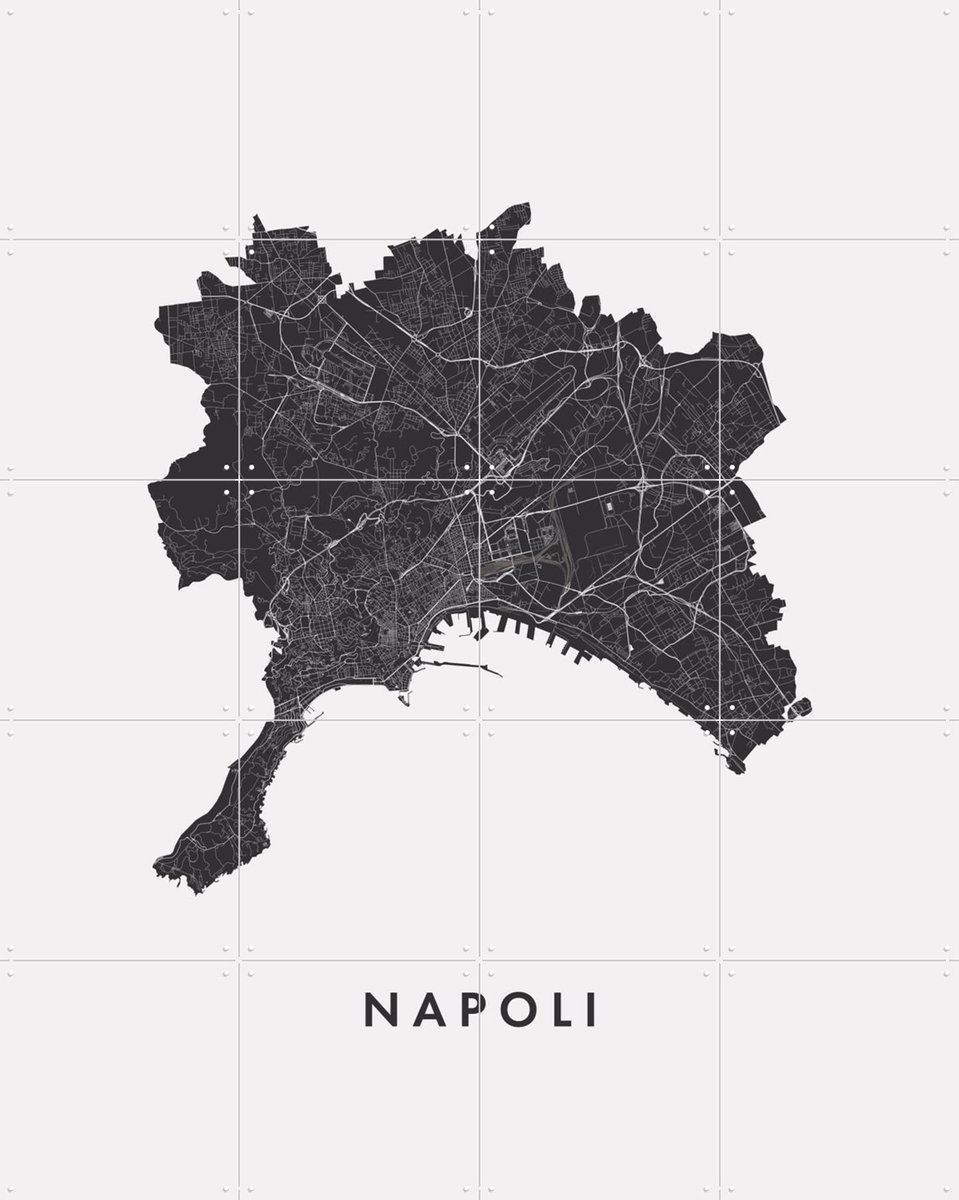 IXXI Napoli City Map, Kunst in Kaart - 80 x 100 cm - Gratis ophangtool - Grote wanddecoratie en posters - Grafisch Ontwerp, Technische Tekening
