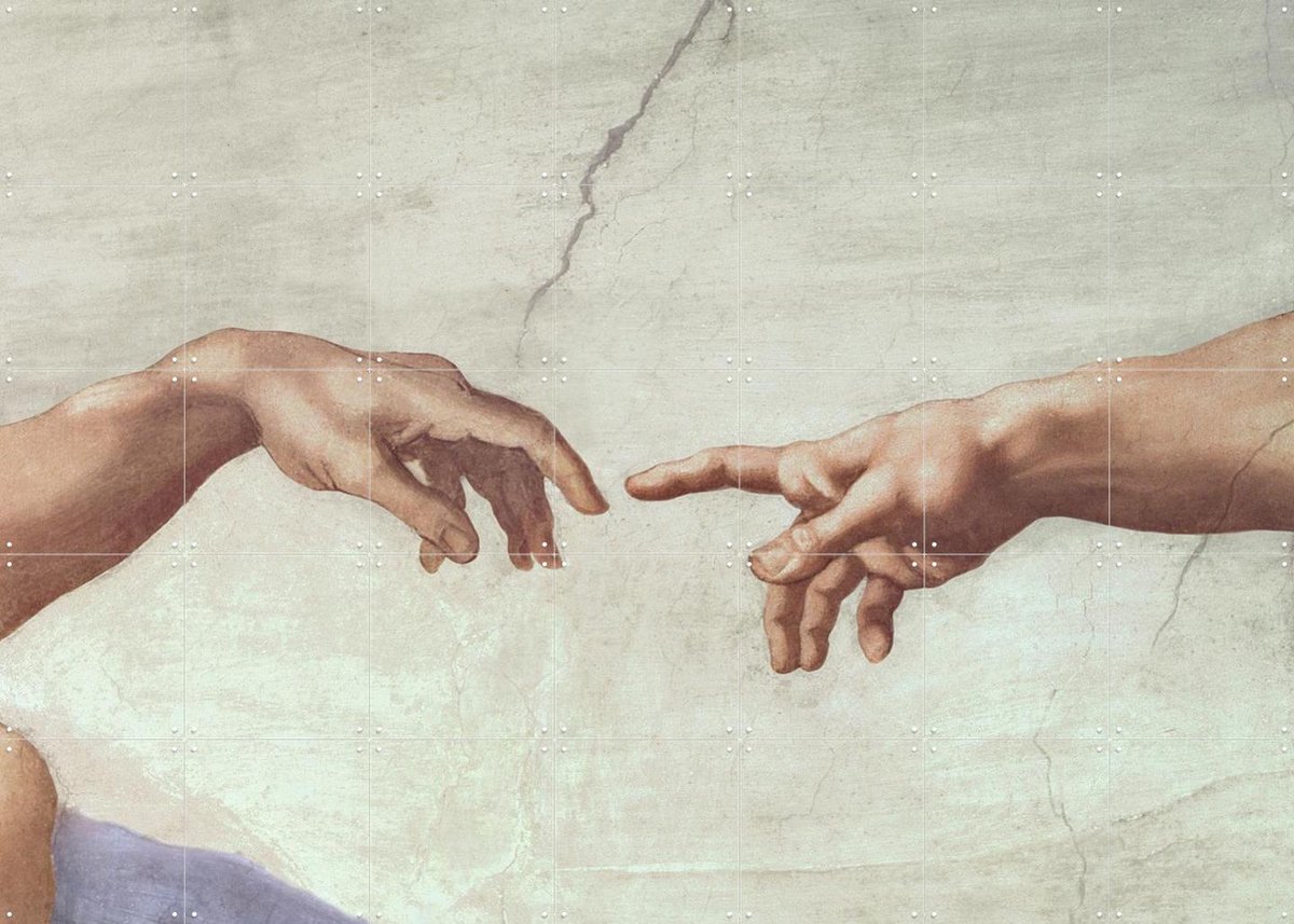 IXXI Hands of God and Adam, detail from The Creation of Adam, Michelangelo & Bridgeman Images - 140 x 100 cm - Gratis ophangtool - Grote wanddecoratie
